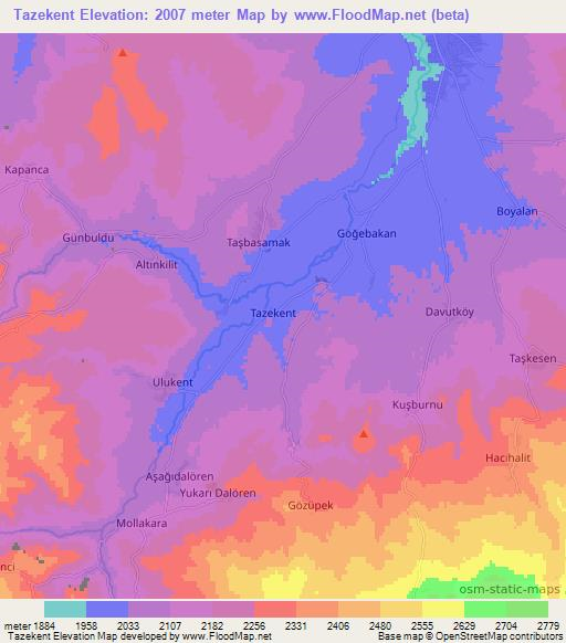 Tazekent,Turkey Elevation Map