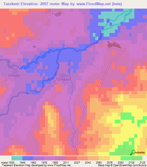 Tazekent,Turkey Elevation Map