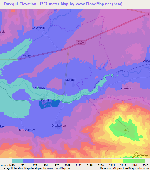 Tazegul,Turkey Elevation Map