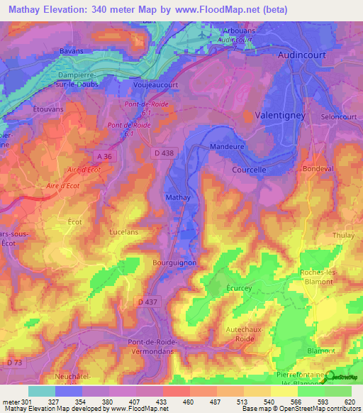 Mathay,France Elevation Map