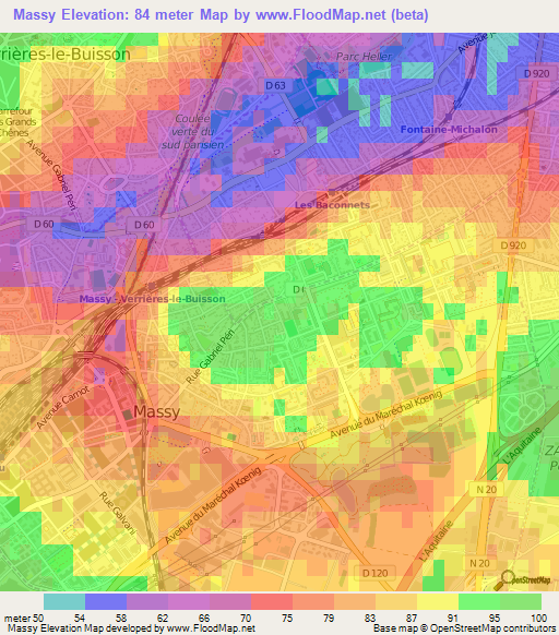 Massy,France Elevation Map