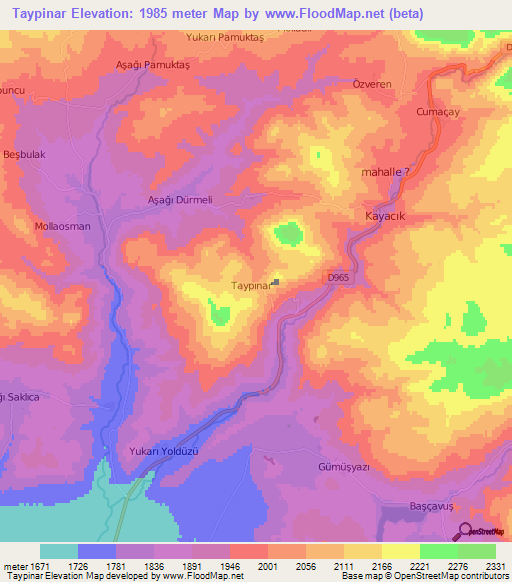 Taypinar,Turkey Elevation Map