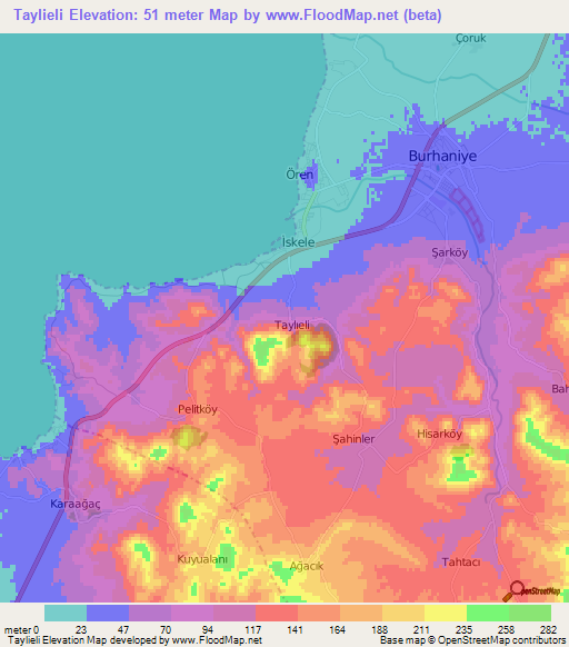 Taylieli,Turkey Elevation Map