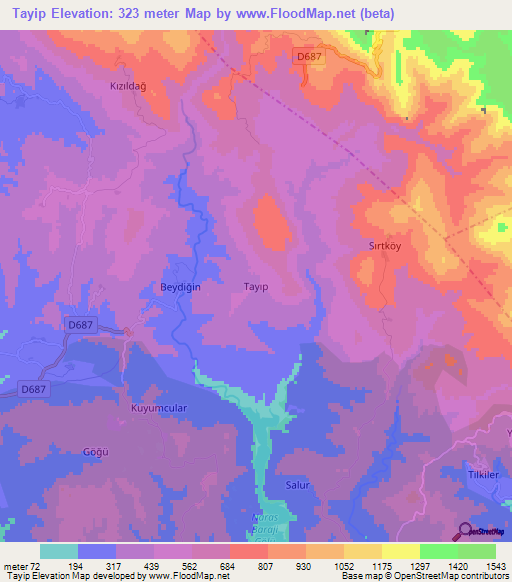 Tayip,Turkey Elevation Map