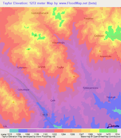 Tayfur,Turkey Elevation Map