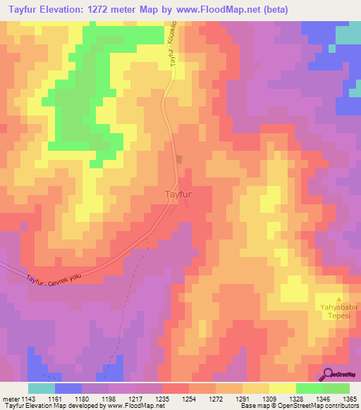 Tayfur,Turkey Elevation Map