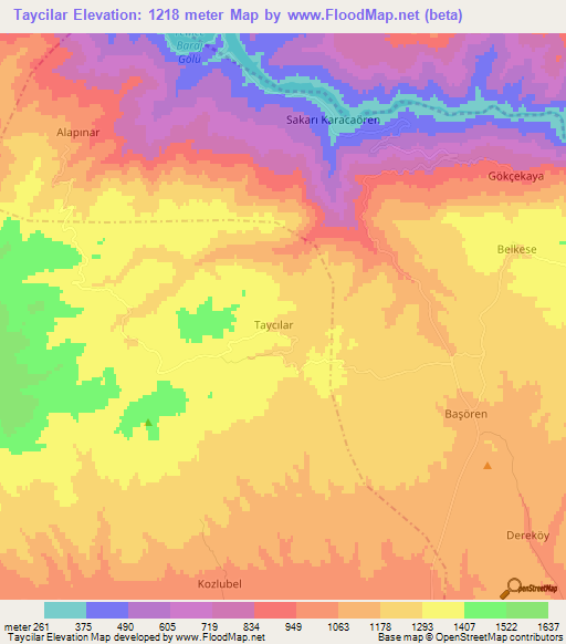 Taycilar,Turkey Elevation Map