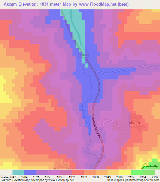 Akcam,Turkey Elevation Map