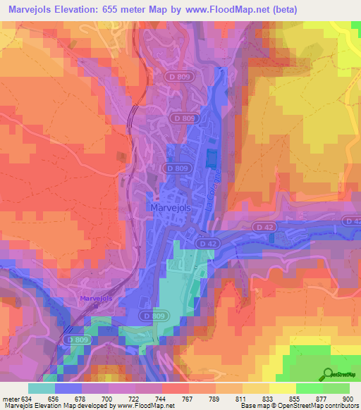 Marvejols,France Elevation Map