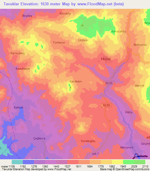 Tavuklar,Turkey Elevation Map