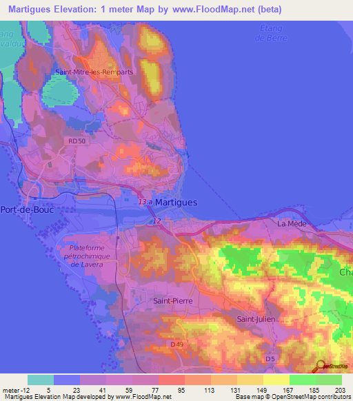 Martigues,France Elevation Map