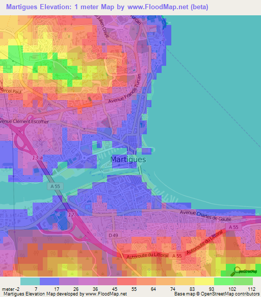 Martigues,France Elevation Map