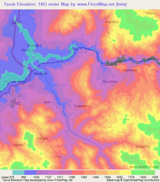 Tavuk,Turkey Elevation Map