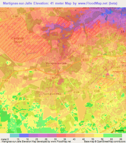 Martignas-sur-Jalle,France Elevation Map