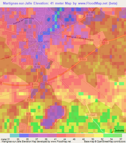 Martignas-sur-Jalle,France Elevation Map