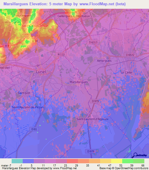Marsillargues,France Elevation Map