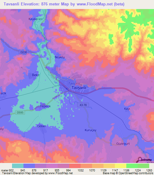 Tavsanli,Turkey Elevation Map