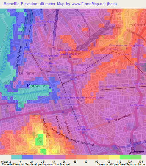 Marseille,France Elevation Map