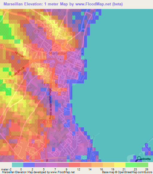 Marseillan,France Elevation Map