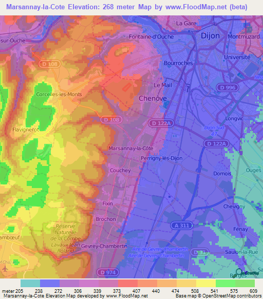 Marsannay-la-Cote,France Elevation Map