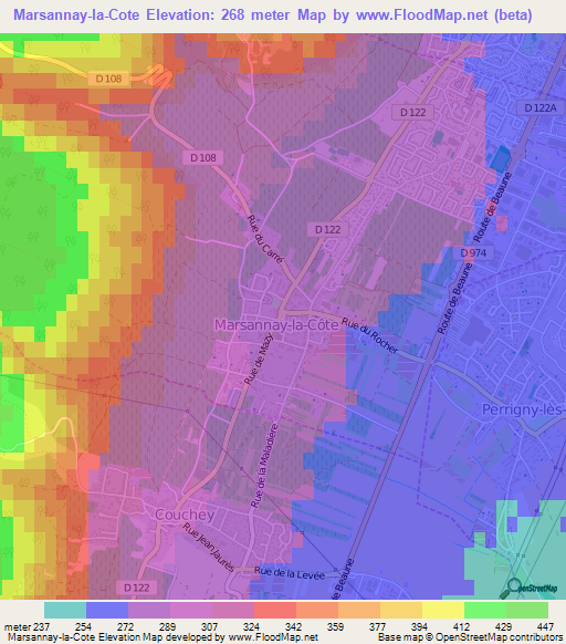 Marsannay-la-Cote,France Elevation Map