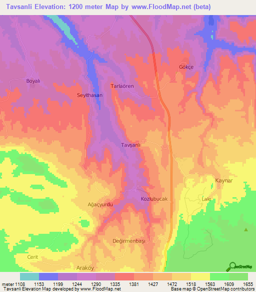 Tavsanli,Turkey Elevation Map