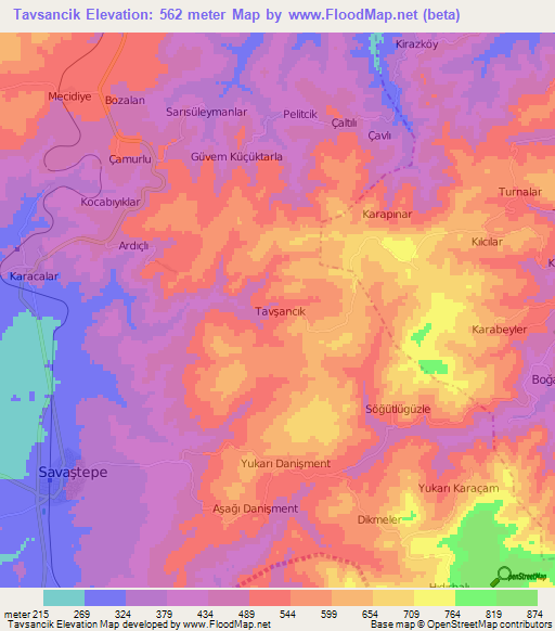 Tavsancik,Turkey Elevation Map