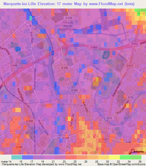 Marquette-lez-Lille,France Elevation Map