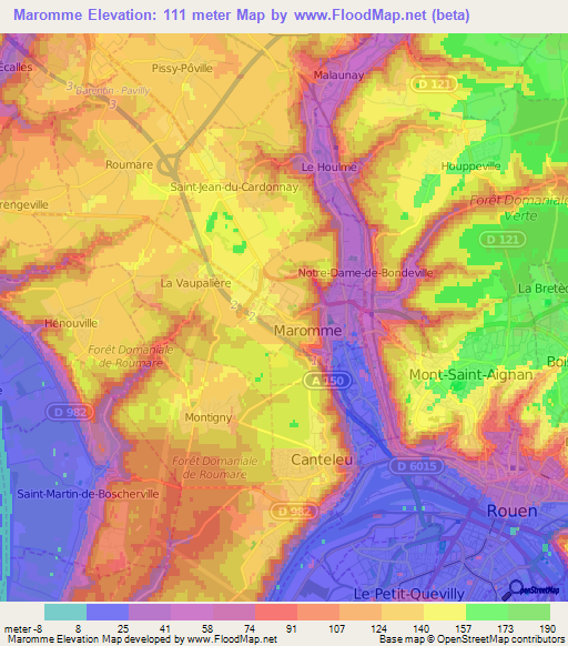 Maromme,France Elevation Map