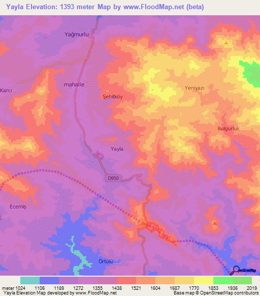 Yayla,Turkey Elevation Map