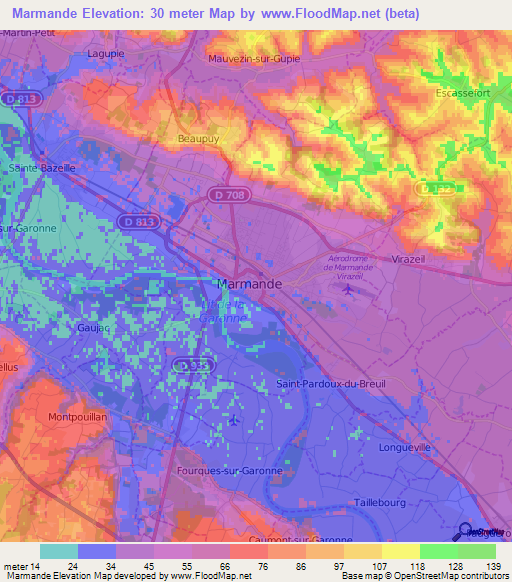 Marmande,France Elevation Map