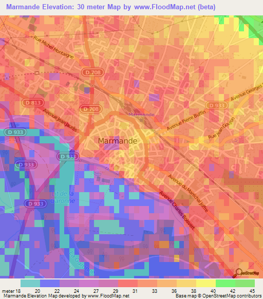 Marmande,France Elevation Map