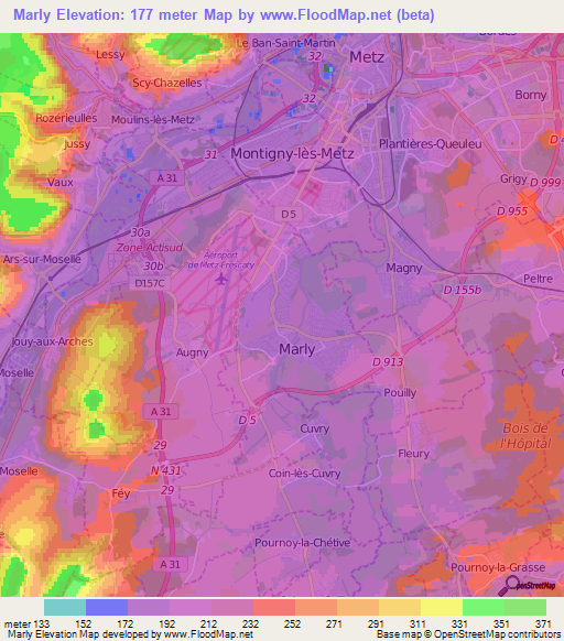 Marly,France Elevation Map