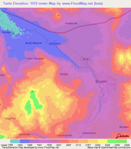 Tavla,Turkey Elevation Map