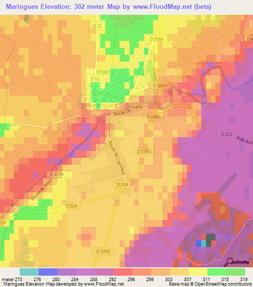 Maringues,France Elevation Map