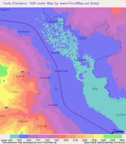 Tavla,Turkey Elevation Map