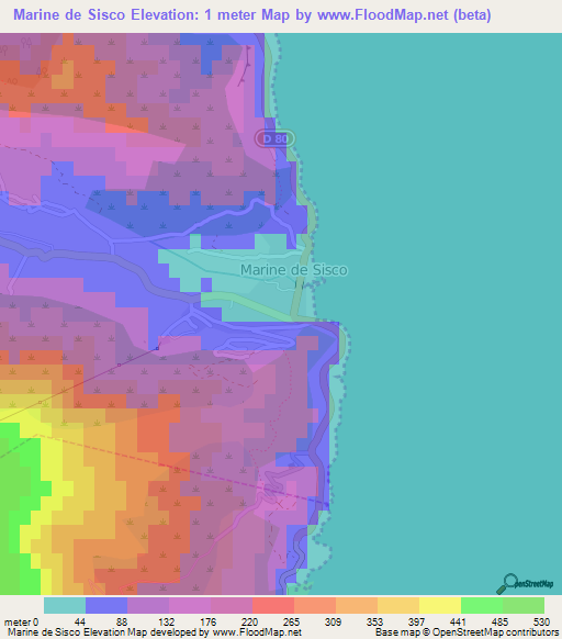 Marine de Sisco,France Elevation Map