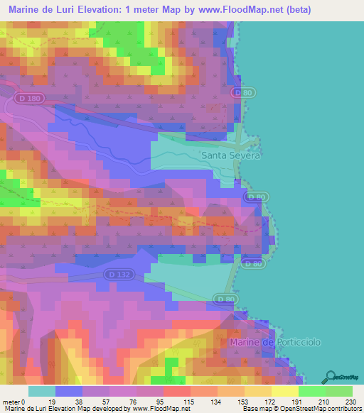 Marine de Luri,France Elevation Map