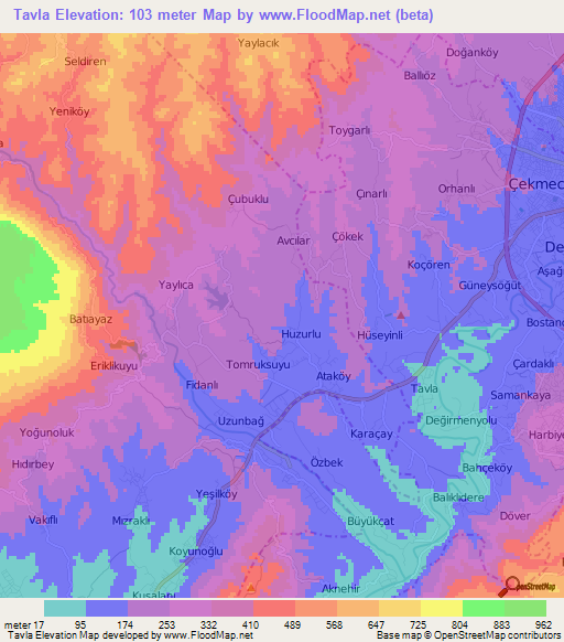 Tavla,Turkey Elevation Map