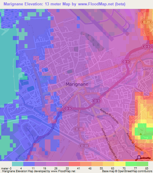 Marignane,France Elevation Map