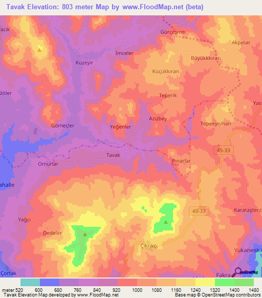 Tavak,Turkey Elevation Map