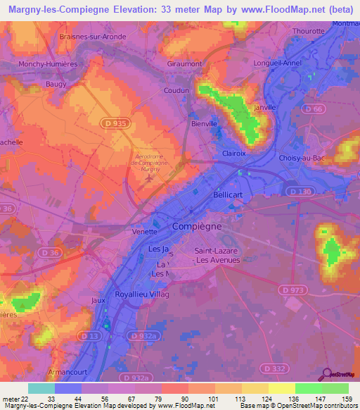 Margny-les-Compiegne,France Elevation Map