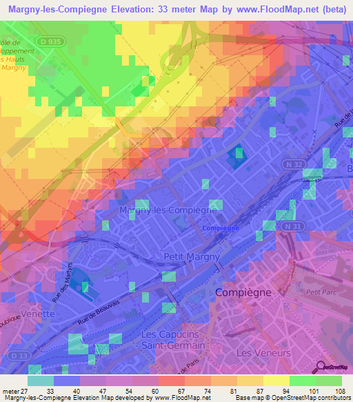 Margny-les-Compiegne,France Elevation Map