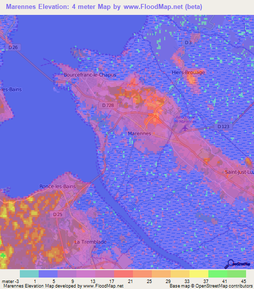 Marennes,France Elevation Map