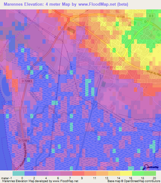 Marennes,France Elevation Map