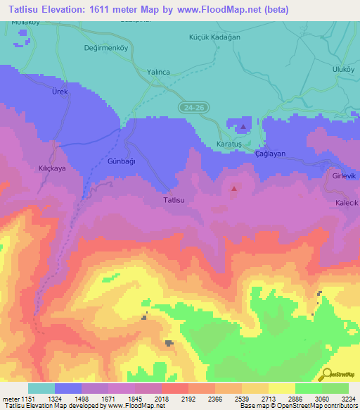 Tatlisu,Turkey Elevation Map