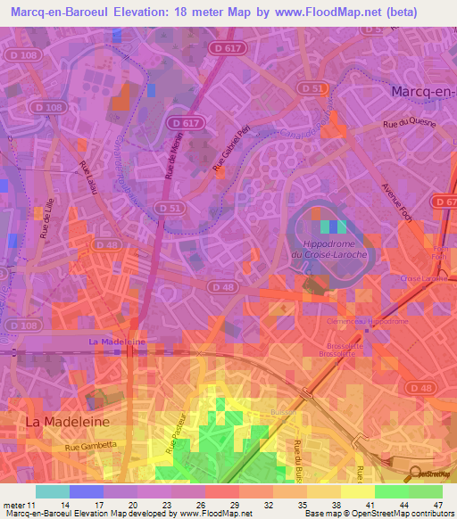 Marcq-en-Baroeul,France Elevation Map