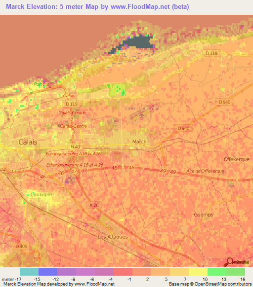 Marck,France Elevation Map