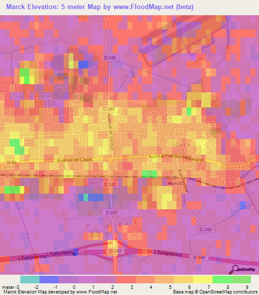 Marck,France Elevation Map