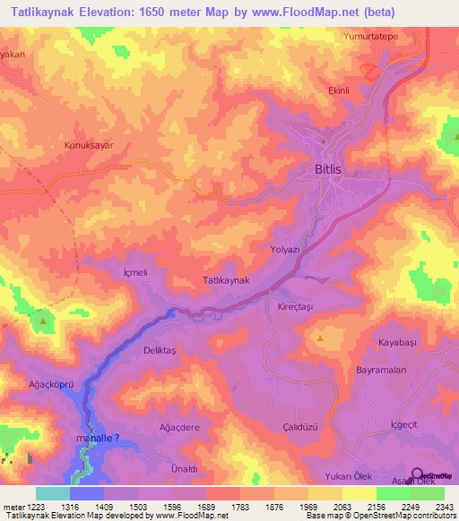 Tatlikaynak,Turkey Elevation Map